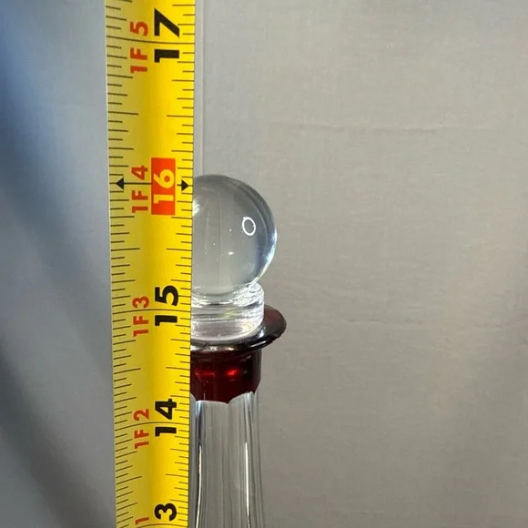 Vintage Bohemian Cranberry to Clear Cut Glass Crystal Decanter with Stopper - Picture 9 of 10
